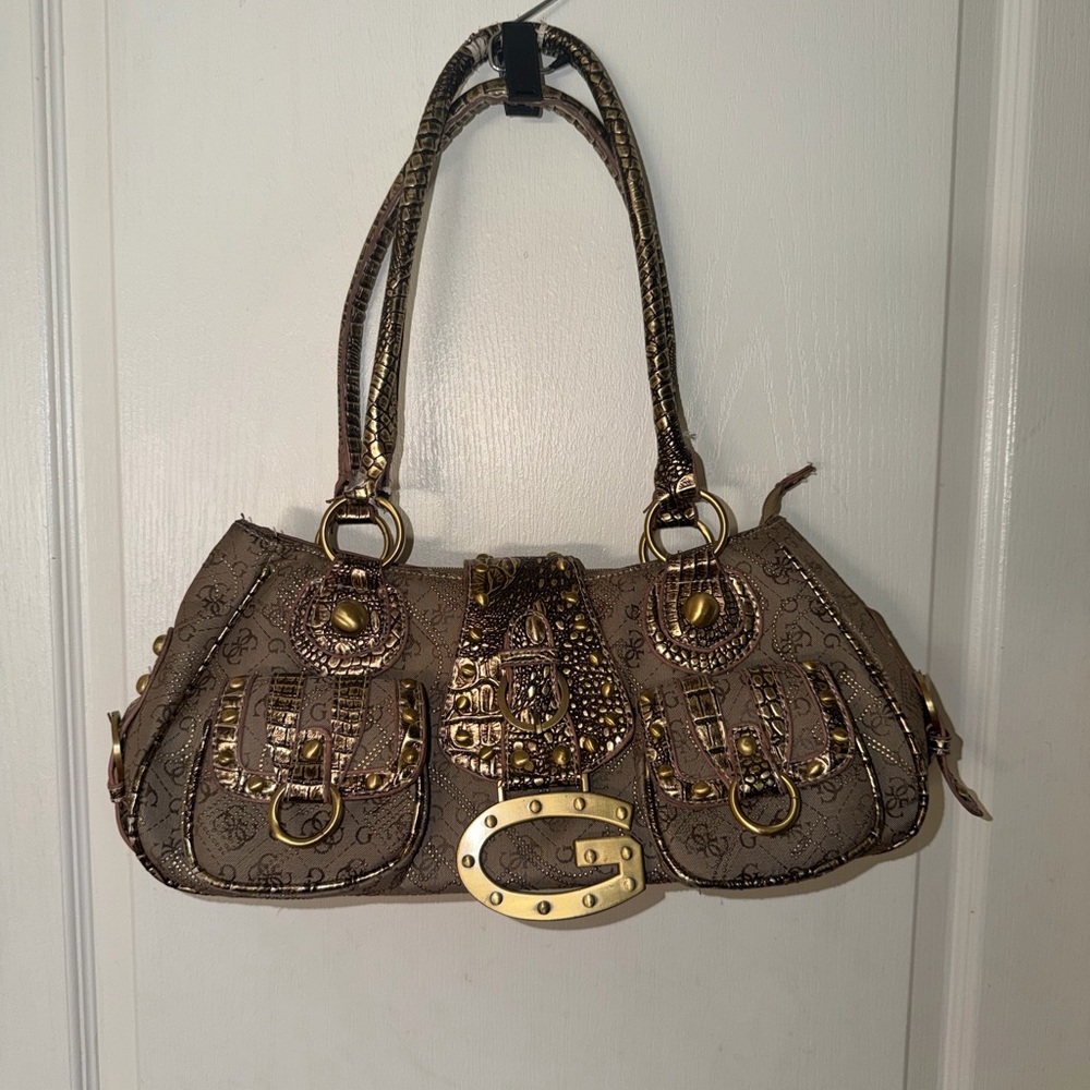 Gold Guess Shoulder Bag